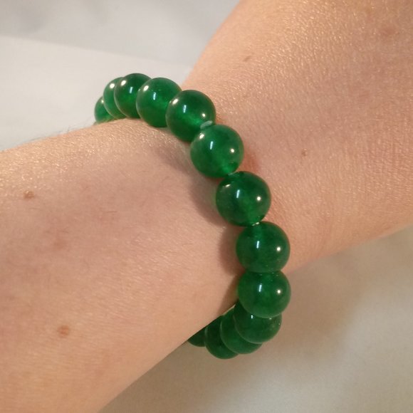 Natural 10mm Green Jade Round Gemstone Beads Stretch Bracelet 7.5'' Women's - Picture 2 of 3
